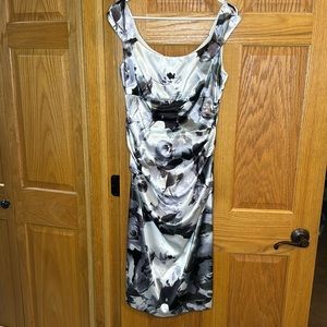 LONDON TIMES FLORAL PRINT SATIN SHEATH DRESS, SIZE 12